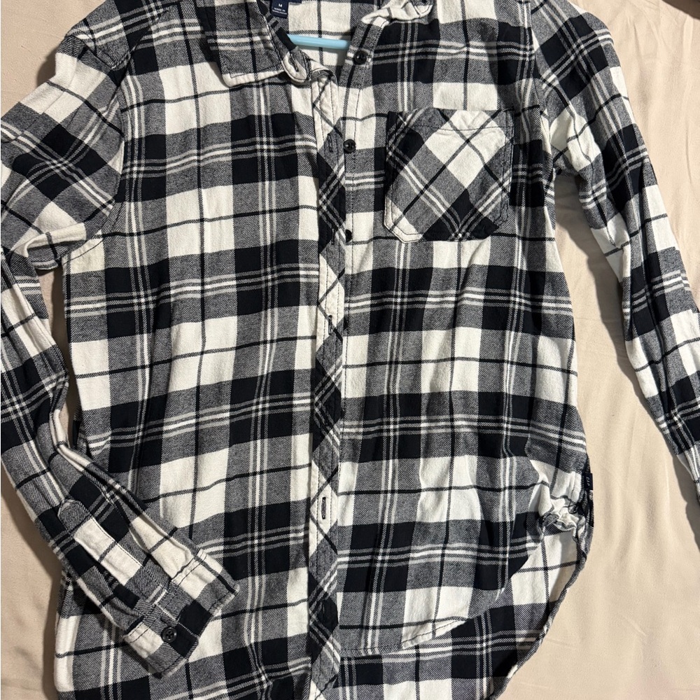 Black & White Plaid Button-Up Shirt